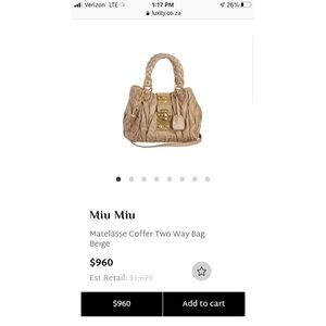 AUTH. MIU MIU by Prada Matelasse Coffer Lock Bag